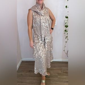 AlexEvenings champagne, chiffon tea length, wrap dress and shawl.